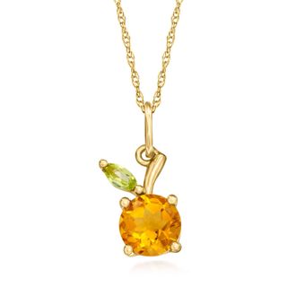 RS Pure by Ross-Simons Citrine Peach Pendant Necklace With Single Peridot in 14kt Yellow Gold