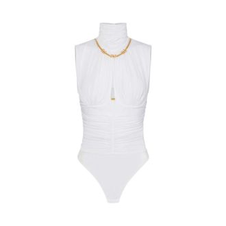 Elisabetta Franchi Body, female, White, Size: XL Jersey Cr&ecirc;pe Bodysuit with Jewel Detail