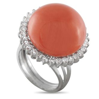 Luxury Bazaar 18K White Gold 0.64ct Diamond and Coral Ring MF23-031726