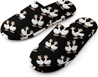 Generic Fashion Goose Wearing Hats Ncklaces Mens Cotton Slippers Memory Foam Comfort House Shoes Winter Indoor Slipper for Hotel Casa Spa