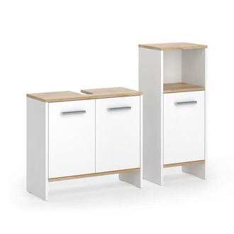 Vicco Conjunto De Muebles De Ba&ntilde;o Karli, Roble Blanco/dorado, 2 Partes, Vicco