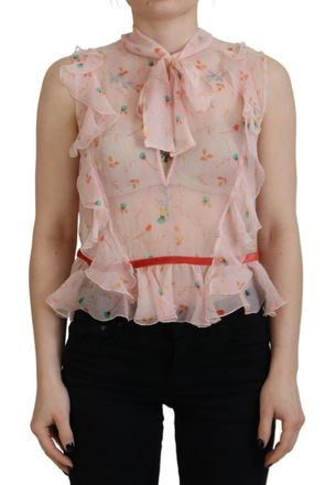 Dsquared2 Dsquared&sup2; Floral Print Silk Sleeveless Ascot Collar Womens Top (Pre-Owned)
