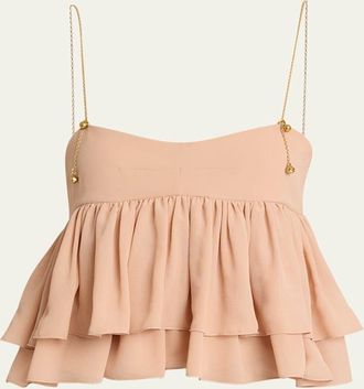 Chloé Tiered Ruffle Organic Silk Georgette Babydoll Top