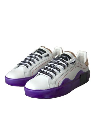 Dolce & Gabbana Womens White Leather Portofino Low Top Sneakers Shoes Calf