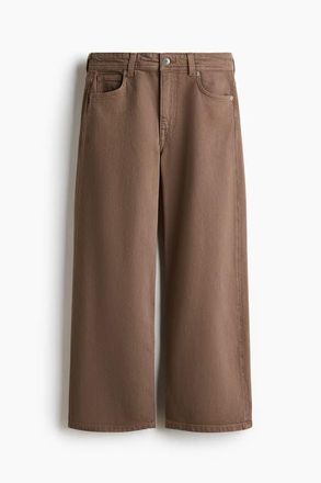 H&M Wide High Waist Ankle Jeans in Beige at Nordstrom, Size 18