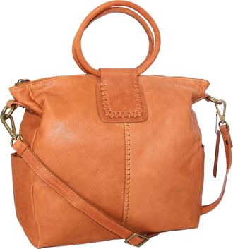 Nino Bossi Leather Ring Handle Tote w/ Strap in Cognac