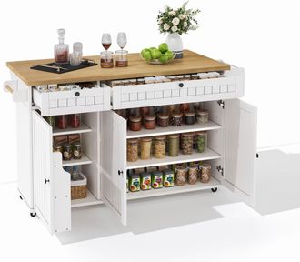 STILVORA Carro De Cocina Con 2 Cajones, Encimera Abatible, Toallero Y Especiero, En Mdf, 137&times;45&times;89,5 Cm
