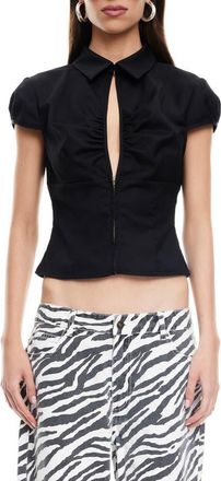 Lioness Serene Cutout Crop Shirt in Onyx at Nordstrom, Size X-Small