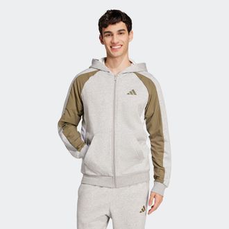 adidas Kapuzensweatshirt ADIDAS SPORTSWEAR SEASONAL ESSENTIALS COLORBLOCK, Herren, Gr. M, grau (medium grau heather), Obermaterial: 55% Baumwolle, 36% Polyes