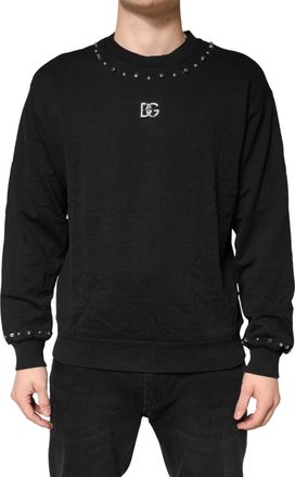 Dolce & Gabbana Mens Black Embellished Cotton Sweatshirt Sweater Clothing