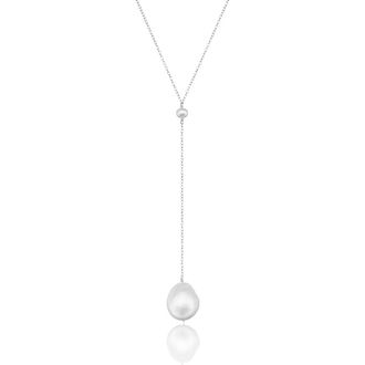 Lily & Roo Silver Large Baroque Pearl Lariat Necklace