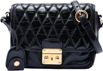 Miu Miu Pre-owned Quilted Crossbody Bag - Dames - Vintage Schoudertas - Zwart - ONE Size - Leer - Vintage
