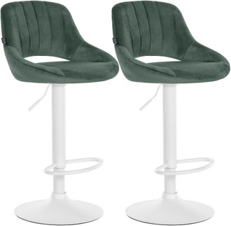Clp Juego De 2 Taburetes De Bar Milet De Terciopelo Verde Metal Blanco Mate