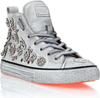 Philipp Plein Leather Hi-Top Sneakers Crystal Megastar