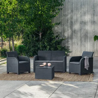 Dmora Set Salotto Da Esterno Barrhead, Salottino Outdoor, Set Da Balcone O Giardino, Composizione Soggiorno Per Esterni, 113x65 H74 Cm, Antracite - Dmora