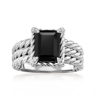 Ross-Simons Onyx 3-Row Ring With White Topaz in Sterling Silver