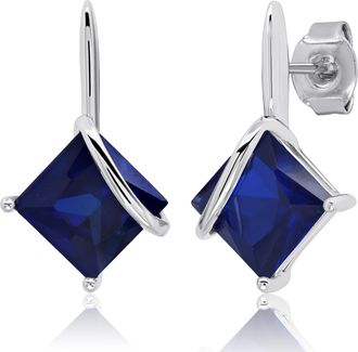 MAX + STONE 925 Sterling Silver 7mm Princess Cut Gemstone Square Drop Dangle Earrings