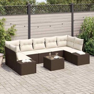 vidaXL Conjunto De Sof&aacute; De Jard&iacute;n 8 Pcs Marr&oacute;n, Crema 55 X 55 X 37 Cm Vidaxl