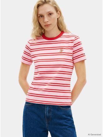 Tommy Hilfiger Womens Embroidered Script Monogram T-Shirt - Pink - XXS