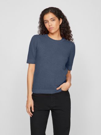 Vila Kurzarmpullover VILA VIDALO O-NECK S/S KNIT TOP - NOOS, Damen, Gr. XS (34), blau (vintage indigo), Strick, Obermaterial: 100% Baumwolle, unifarben, re
