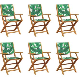 vidaXL Vidaxl - Sillas De Jard&iacute;n Reclinables 6 Uds Madera Maciza Y Tela Verde