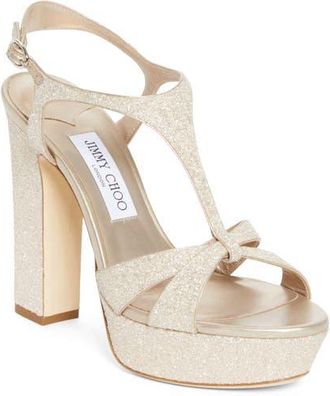Jimmy Choo London Kesia Glitter Platform Sandal in Light Soft Gold at Nordstrom, Size 10.5Us