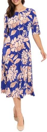 London Times Keyhole Midi Dress in Navy/Tan at Nordstrom Rack, Size 16
