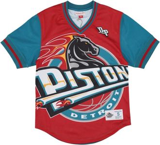 Mitchell & Ness Detroit Pistons Mesh V-neck Jersey - Heren - Fitness - Veelkleurig - L - Polyester - Fitness
