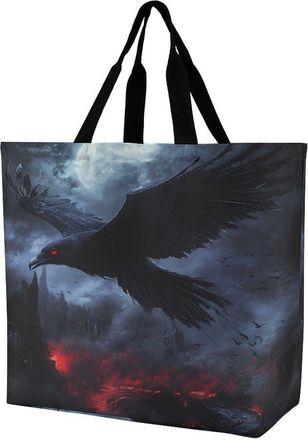 Generic Raven Castle Moon Large Reusable Shopping Bag Lightweight Foldable Tote Bags Washable Shoulder Handbag