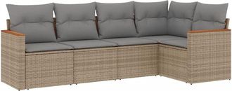 vidaXL Juego De Sof&aacute;s Jard&iacute;n Con Cojines 5 Pzas Rat&aacute;n Sint&eacute;tico Beige Vidaxl