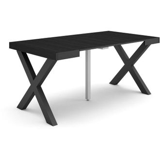 Skraut Home Mesa Consola Extensible, Mesa Comedor Plegable, 160, Para 8 Comensales, Patas Madera Maciza, Estilo Moderno, Negro - Skraut Home