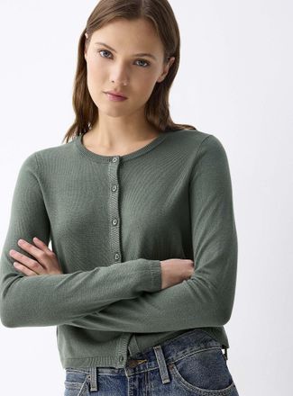 Twik Womens Small-button fine-knit Cardigan Sweater