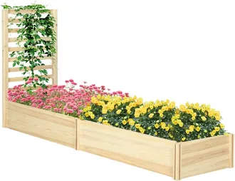 OEM Outsunny Letto Per Orto Rialzato Da Esterno Con Spalliera E 2 Fondo Aperto, Flowers With Traliccio Per Piante Rampicanti In Legno Di Abete, Per Piante