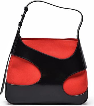 Ferragamo Cut Out Nylon/Cotton Shoulder Bag - Black/Red