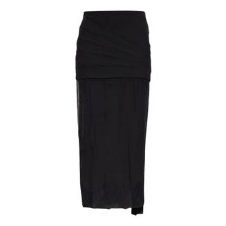 Valentino Midi-rok van zijdesatijn met kanten rand en split - Dames - Rokken - Zwart - Maat: S Zijde