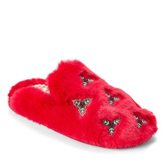 Dearfoams Womens Holiday Fur Shaped Tab Scuff Slippers