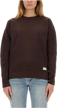 Saint Laurent Hoodies & sweatvesten, Dames, Bruin, M, Katoen, Logo Patch Fleece Sweatshirt