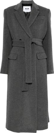 Msgm Cappotto in lana con cintura - Grigio