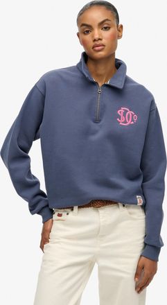 Superdry Sweatshirt SUPERDRY SD&CO NEON COLLARED HALF ZIP, Damen, Gr. XS, mariner navy, Sweatware, Obermaterial: 80% Baumwolle, 20% Polyester, unifarben, loose