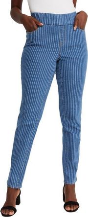 Jessica London Comfort Waist Stretch Denim Straight-Leg Jean in Medium Stonewash Stripe at Nordstrom, Size 14