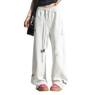 Generic Wide Leg Joggers for Women UK Cute Dachshund Dog Print Jogging Bottoms Open Hem Sweatpants Womens Baggy Elastic Drawstring Waisted Tracksuit Bottoms F