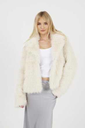 Brave Soul Womens Cream Tinsel Faux Fur Jacket - Size 10 UK