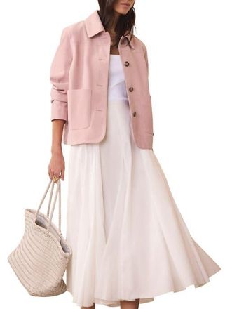 Mint Velvet Suede Jacket with Classic Collar & Button-Front Pockets in Light Pink at Nordstrom, Size X-Large