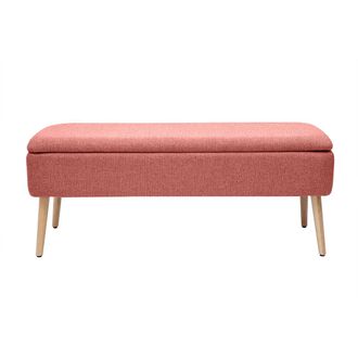 Miliboo Miliboo - Banco Ba&uacute;l De Tela De Terciopelo Texturizado Terracota Y Madera Clara Maciza L120 Cm Lars