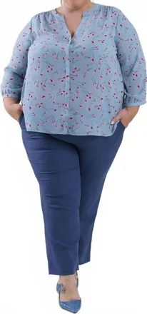 NYDJ Pintuck Button Dwon Blouse In Mountain Path