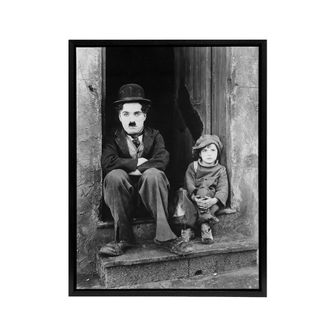 Artery8 Charlie Chaplin The Kid Silent Movie Still Framed Canvas Wall Art Print in Grey | Size: W24 x H32
