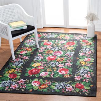 Safavieh Journey Non-Slip Machine Washable Area Rug, Charcoal / Green Country Floral Style Easy Care
