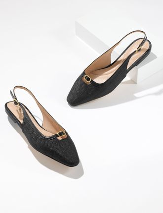 Talbots Whitley Shimmer Raffia Slingback Flats - Black - 10 1/2 M Talbots