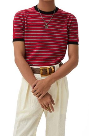 Versace Greca Stripe Jacquard T-Shirt in Red Jumpsuit at Nordstrom, Size 36 Us