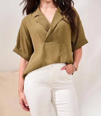 Tribal Soft Lapel Collar Top In Rainforest